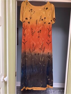 Women's Ombre Floral Maxi Dress in Mustard and Rust